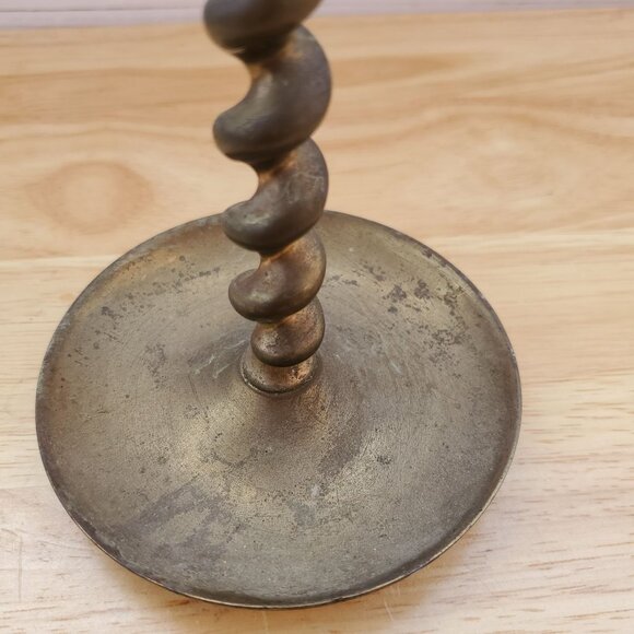 VTG 1950s HB Solid Brass Twisted Candlestick Holder 10" Tall Swirl Design Decor - Picture 6 of 10